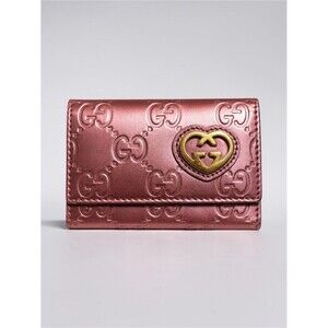 Gucci Guccissima Lovely Hearts Key Holder Metallic Burgundy 6 Hook Wallet